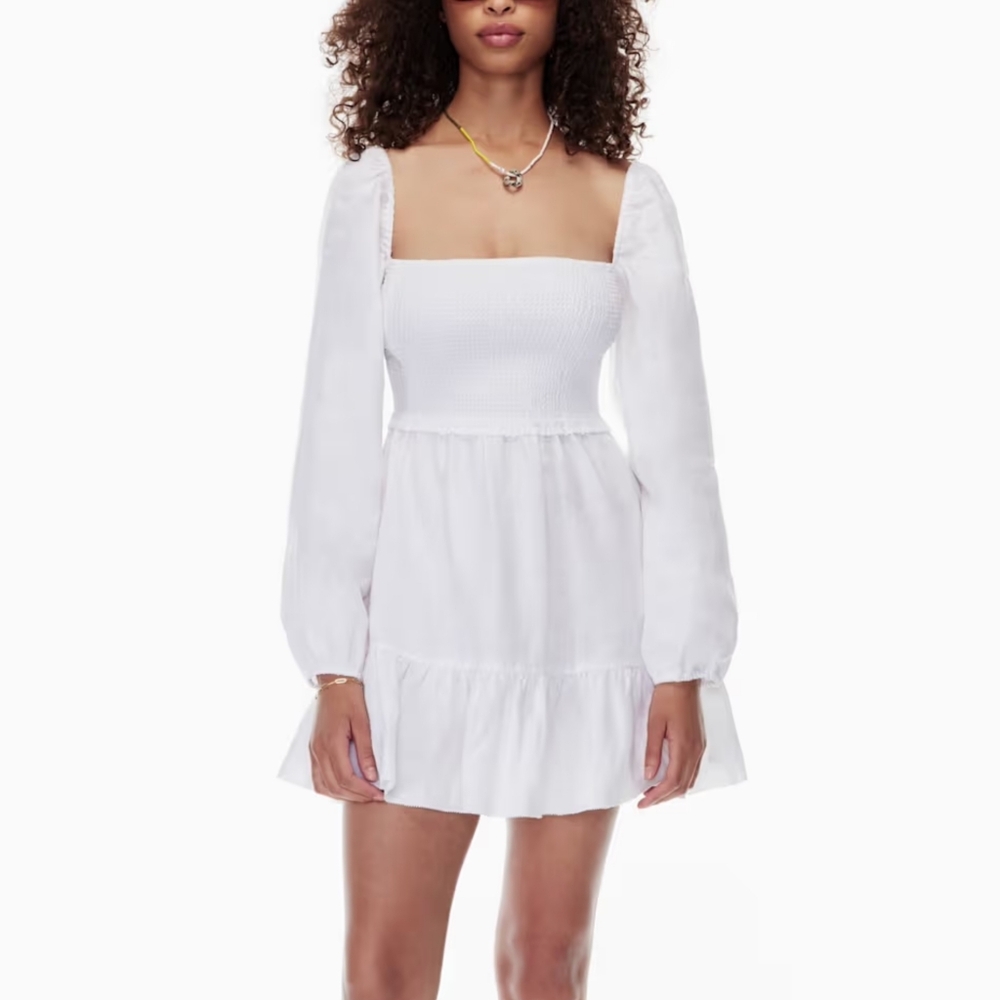 WILFRED New Tempest Linen Dress Mini Long Sleev  White XS Aritzia